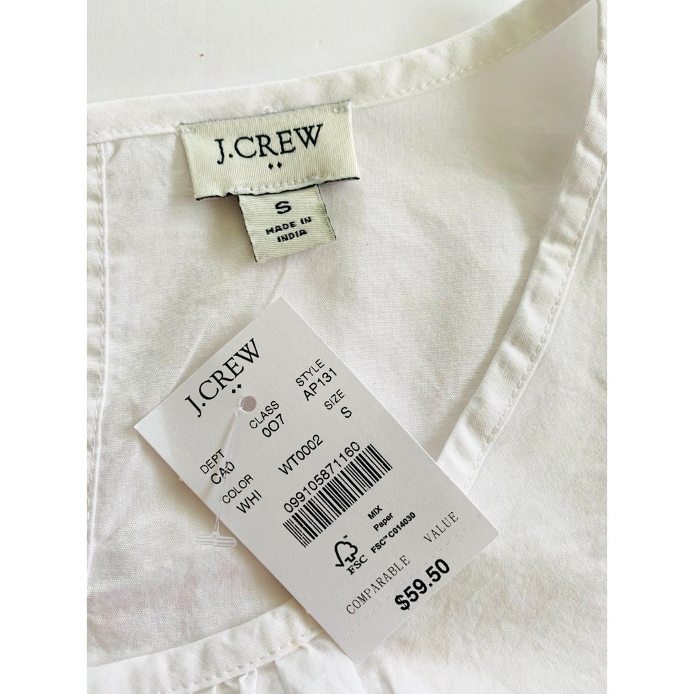 NWT J Crew Embroidered Top Small 2 4 6 Floral Scalloped White Blue Cotton Poplin - Picture 2 of 7
